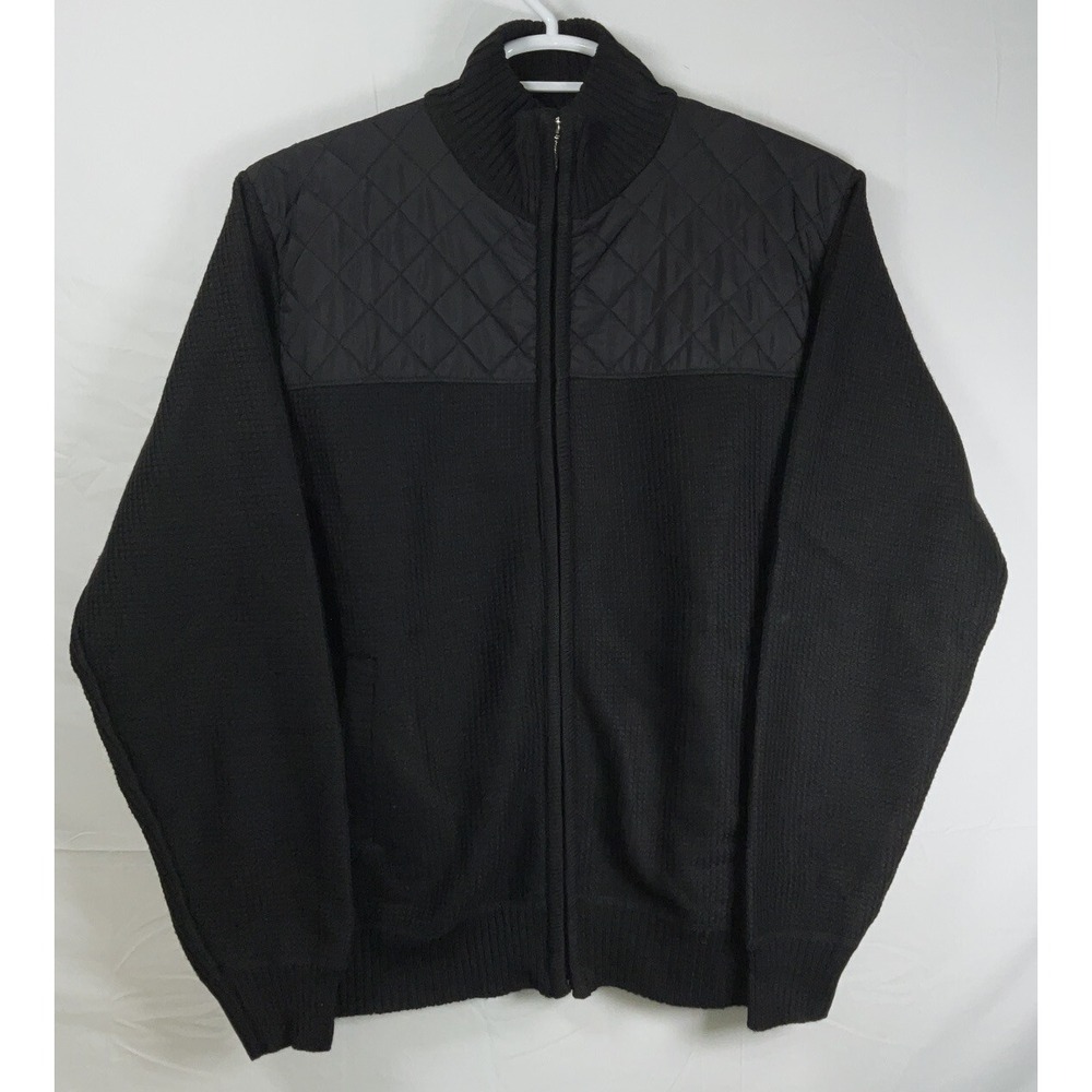NWT Men's Gioberti Flannel Lined Waffle Knit Sweater Zip Front Jacket Black - L